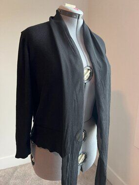 Anne Klein Open-Front Knit-Chiffon Cardigan in Black